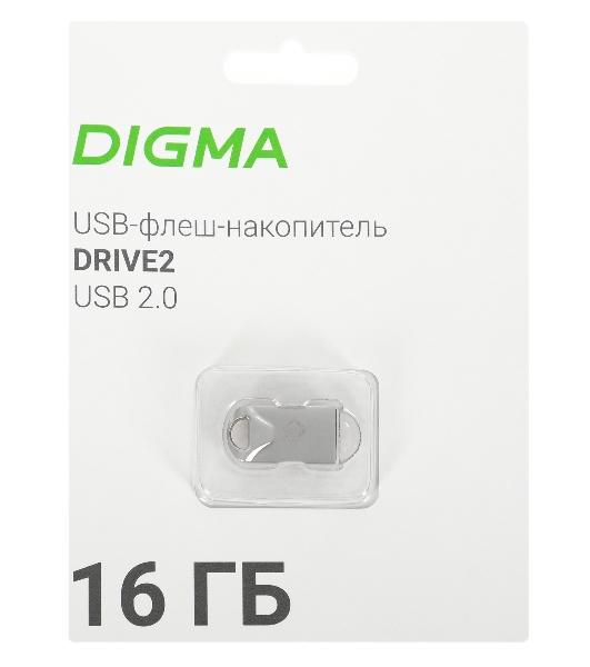 Флешка USB Digma DRIVE2 (DGFUM016A20SR), 16Gb, USB 2.0, R/W 20/10, серебристый