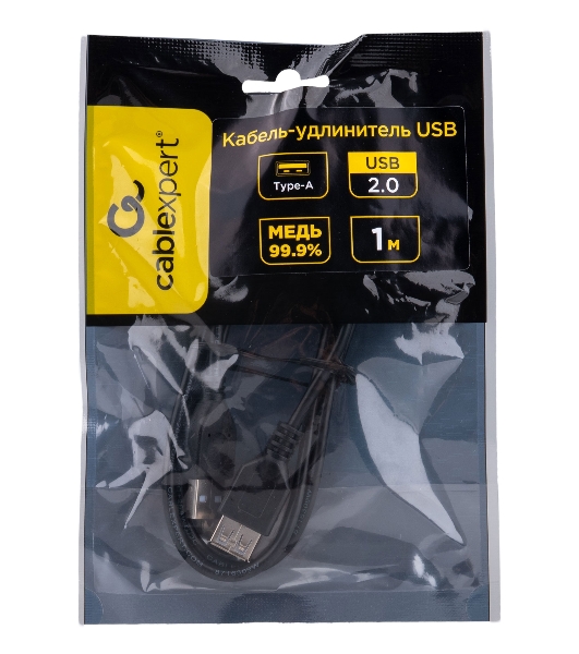 Кабель-удлинитель USB2.0 Cablexpert CCP-USB2-AMAF-1M, AM/AF, медь, двойн.экран, Pro, 1м, черный, пакет