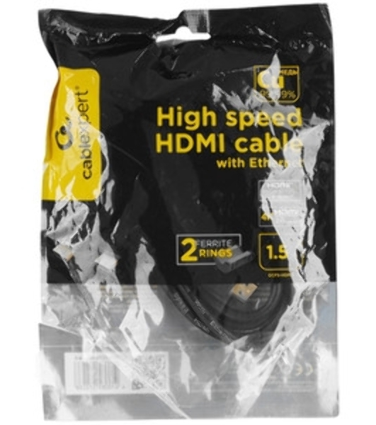 Кабель Cablexpert HDMI CC-HDMI4-15, 19M/19M, v2.0, медь, позол.разъемы, экран, 4.5м, черный, пакет