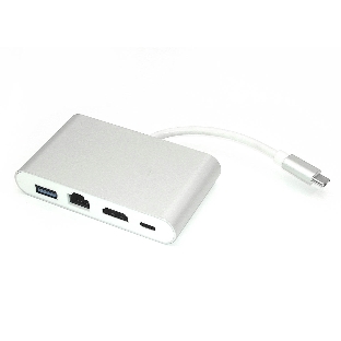 Адаптер Type-C на HDMI, USB 3.0 + RJ45, серебро