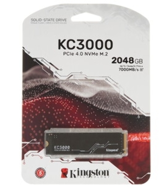 Накопитель SSD M.2 2280 2048Gb Kingston KC3000 Client SSD SKC3000S/2048G PCIe 4.0 NVMe, 7000/7000, IOPS 1000/1000K, MTbF 1.8M, 3D TLC, 1600TbW, 0.71DWPD, with Heat Spreader (5 лет), RTL