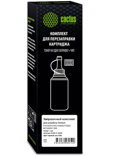 Тонер Cactus CS-RK-TL-420X черный флакон 200гр. (в компл.:чип) для принтера Pantum P3010/M6700/M6800/P3300/M7100/M7200/P3300