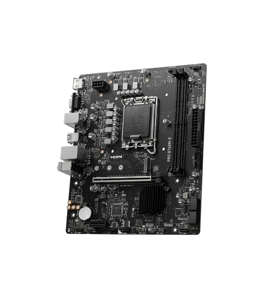 Материнская плата MSI PRO B760M-E, LGA 1700, Intel B760, 2xDDR5, 4xSATA, 1xM.2, 1xPCIe 4.0 x16, 1xPCIe 4.0 x1, 1xHDMI, 1xVGA, 1x1Gb LAN, 2xUSB-A 3.2 Gen 1, 4xUSB-A 2.0, 3x3.5 мм, 7.1, mATX