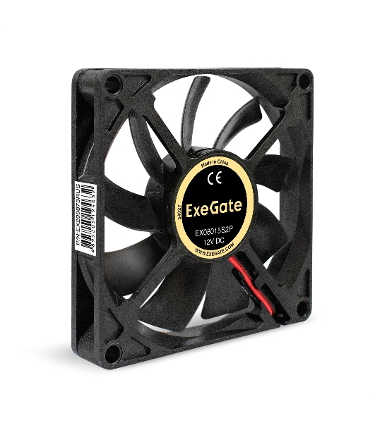 Вентилятор 12В DC ExeGate EX08015S2P (80x80x15 мм, Sleeve bearing (подшипник скольжения), 2pin, 2000RPM, 20dBA)