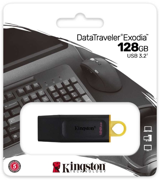 Флешка USB Kingston DataTraveler Exodia (DTX/128GB), 128Gb, USB 3.2 Gen 1, R/W 200/60, черный/желтый