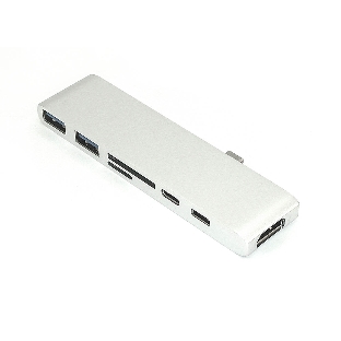Адаптер Type-C на HDMI, USB 3.0*2 + Type-C* 2 + SD/TF для MacBook, серебро