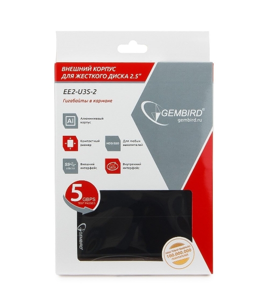 Внешний корпус для HDD Gembird EE2-U3S-2 2.5' EE2-U3S-2, черный, USB 3.0, SATA