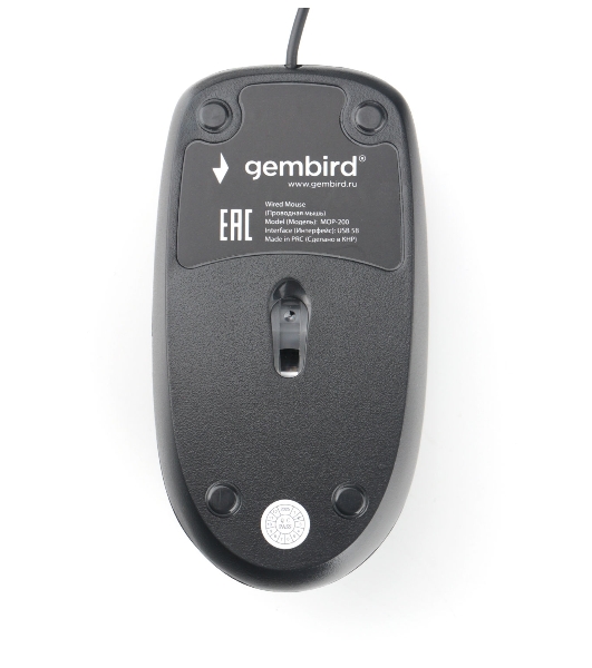 Мышь проводная Gembird MOP-200 черный, 1000 dpi, USB, кнопки - 3