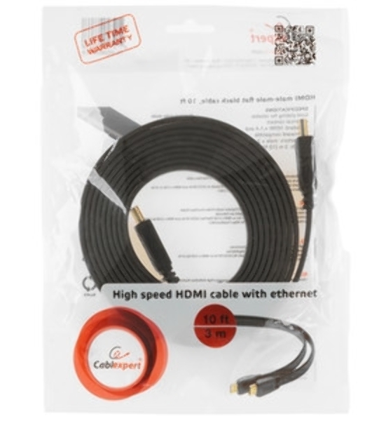 Кабель Cablexpert HDMI CC-HDMI4F-10, 19M/19M, v2.0, медь, позол.разъемы, экран, плоский кабель, 3м, черный, пакет