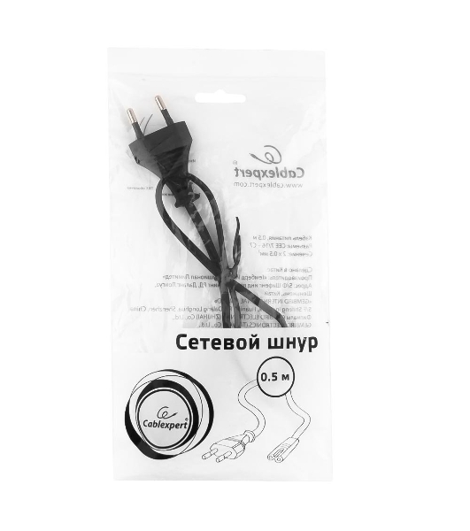 Кабель питания для ноутбуков, аудио/видео техники Gembird 0.5м, 2-pin, черный, пакет