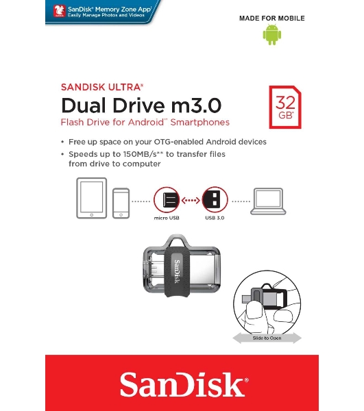 Флешка USB SanDisk DD3 Ultra (SDDD3-032G-G46), 32Gb, USB 3.0/microUSB, R/W 130/30, черный