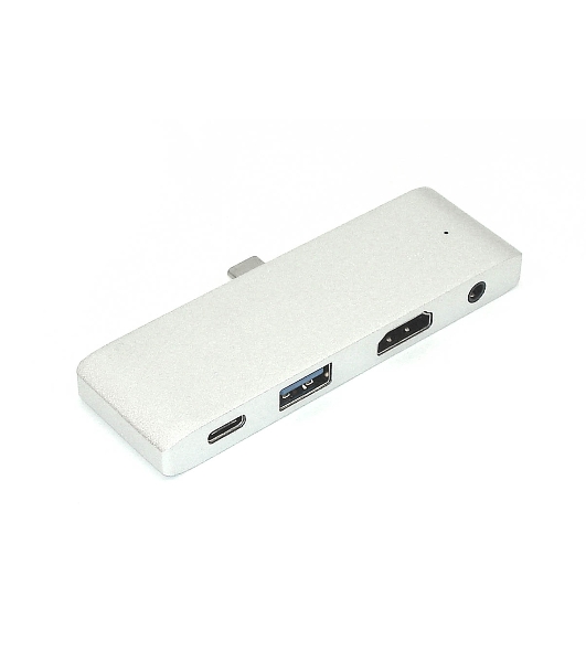 Адаптер Type-C на HDMI, USB 3.0 + Audio 3,5 + Type-C, серебро