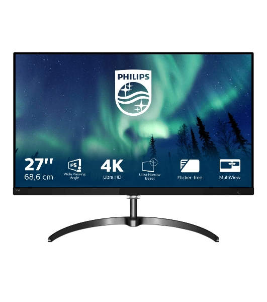 Монитор 27' Philips 276E8VJSB/00 IPS 3840x2160, 60 Гц, 5 мс, 16:350 кд/м², 2xHDMI 2.0, DP 1.2, 3.5 Jack, HDR10, черный