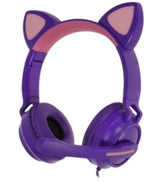 Гарнитура QUMO Game Cat фиолетовый, проводная, USB, подсветка