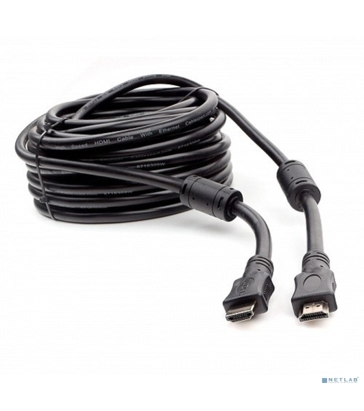 Кабель HDMI Cablexpert CCF2-HDMI4-15M, 19M/19M, v2.0, медь, позол.разъемы, экран, 2 фер.кольца, 15м, черный, пакет