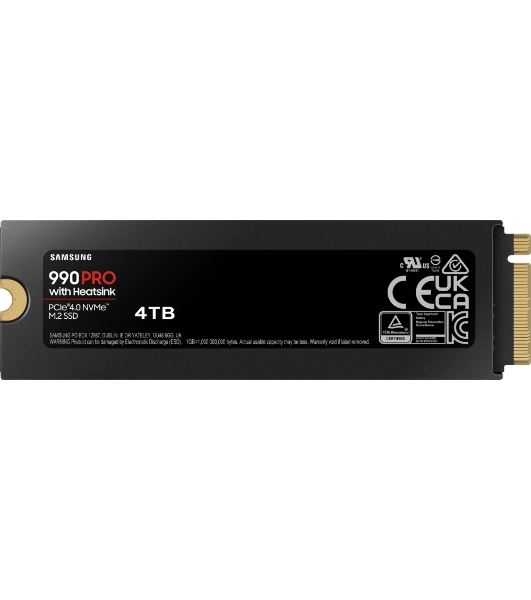 Накопитель SSD Samsung 990 Pro 4Tb, PCIe 4.0 x4, M.2 2280, NVMe, R/W 7450/6900, с радиатором