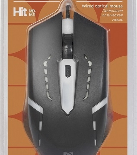 Мышь проводная Defender Hit MB-601 черный, 1200 dpi, USB, кнопки - 4
