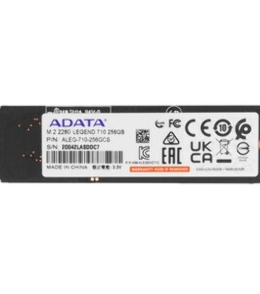 Накопитель SSD ADATA LEGEND 710, 256Gb, PCIe 3.0 x4, M.2 2280, NVMe, R/W 2100/1000, с радиатором