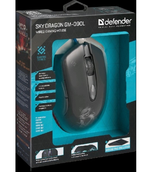 Мышь проводная Defender Sky Dragon GM-090L черный, 3200 dpi, USB, кнопки - 6