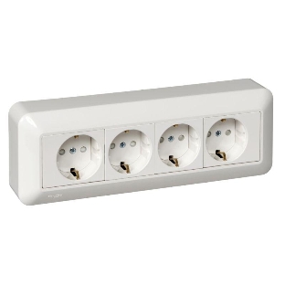 Розетка WESSEN RA16-411M-BIПрима Бел 4-я с/з с з/ш 16А наружная в сборе с монт.пласт.