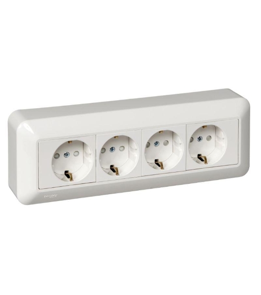 Розетка WESSEN RA16-411M-BIПрима Бел 4-я с/з с з/ш 16А наружная в сборе с монт.пласт.