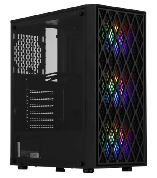 Компьютерный корпус Miditower ExeGate EVO-8243-EVO800 (ATX, БП EVO800RGb с вент. 12 см, 2хUSB+1хUSB 3.0, черный, 3 вент. с RGb подсветкой, боковая панель - закаленное стекло)