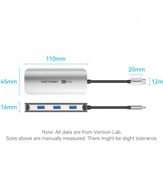 USB-концентратор Vention TQHHB, USB Type-C, USB/HDMI/RJ-45, USB Type-C