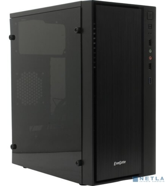 Компьютерный корпус Minitower ExeGate EX283754RUS mEVO-9301-RGb (mATX, без БП, с окном, 2хUSB+1хUSB 3.0, HD аудио, черный с RGb подсветкой)