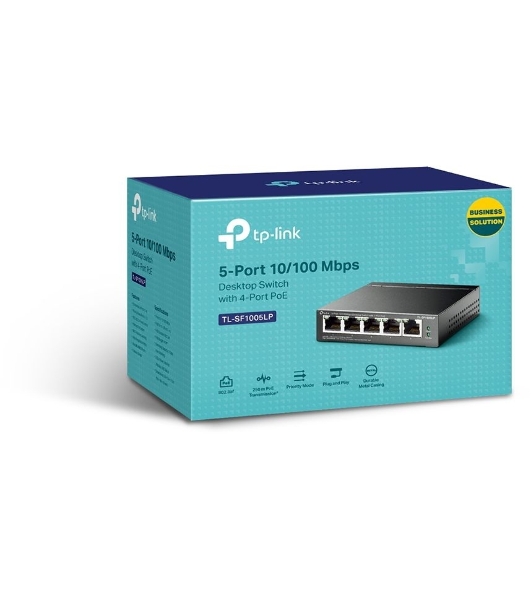 Коммутатор 5-Port 10/100Mbps Unmanaged Switch with 4-Port PoE, meta case, desktop mount, PoE budget 41W.