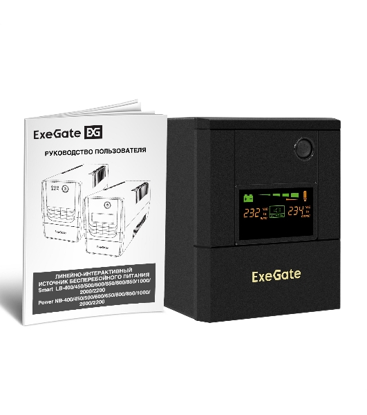 Источник бесперебойного питания ExeGate Smart LB-2000.LCD.AVR.8C13 (2000VA/1200W, цветной LCD, AVR, 8 хC13, батарея 12V 9Ah - 2 шт., металлический корпус, Black)