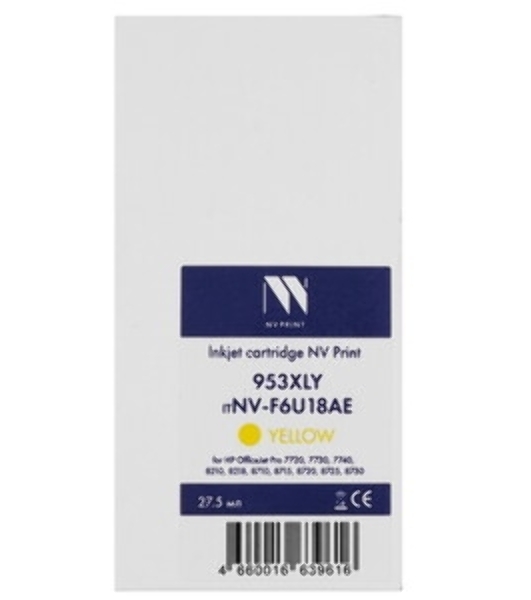 Картридж струйный NVPrint 953XLY (NV-F6U18AE) Yellow для HP OfficeJet Pro 7720, 7730, 7740, 8210, 8218, 8710, 8715, 8720, 8725, 8730 (1600 стр)