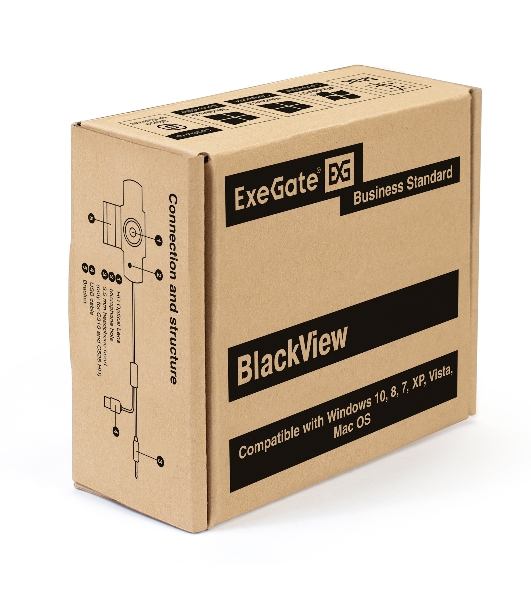 Веб-камера ExeGate BlackView C525 HD 1280x720, 30 кадр/с, USB Type-A, микрофон (шумоподавление), шторка приватности, универсальное крепление