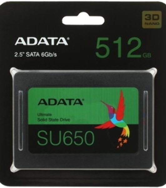 Накопитель SSD ADATA SU650, 512Gb, SATA III, 2.5', R/W 520/450