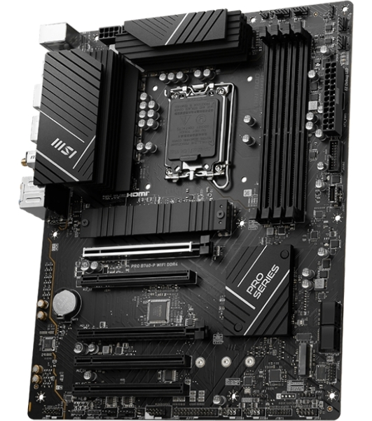 Материнская плата MSI PRO B760-P WIFI DDR4, LGA 1700, Intel B760, 4xDDR4, 4xSATA, 2xM.2, 1xPCIe 4.0 x16, 1xPCIe 4.0 x4, 3xPCIe 3.0 x1, 1xHDMI, 1xDP, 1xRJ45 2.5Gb, Wi-Fi 6E, Bluetooth 5.3, 1xUSB-C 3.2 Gen 2, 2xUSB-A 3.2 Gen 2, 4xUSB-A 2.0, 5x3.5мм, TOSLINK, 7.1, Standard-ATX