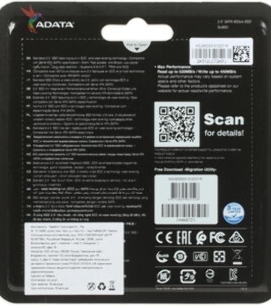 Накопитель SSD ADATA SU650, 512Gb, SATA III, 2.5', R/W 520/450