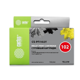 Картридж струйный Cactus CS-PFI102Y желтый (130мл) для Canon IP iPF500/iPF600/iPF700/MFP M40/iPF765/LP17/LP24