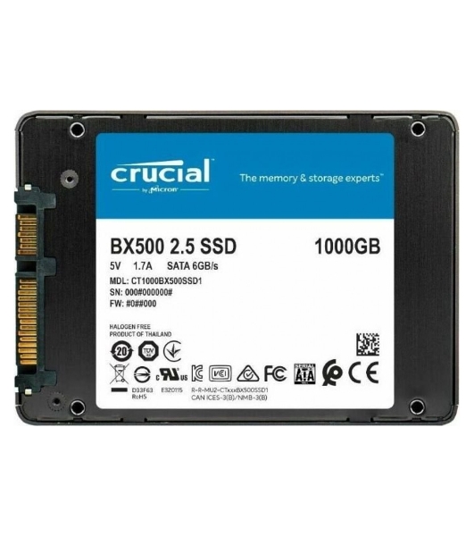 Накопитель SSD Crucial BX500, 1Tb, SATA III, 2.5', R/W 540/500