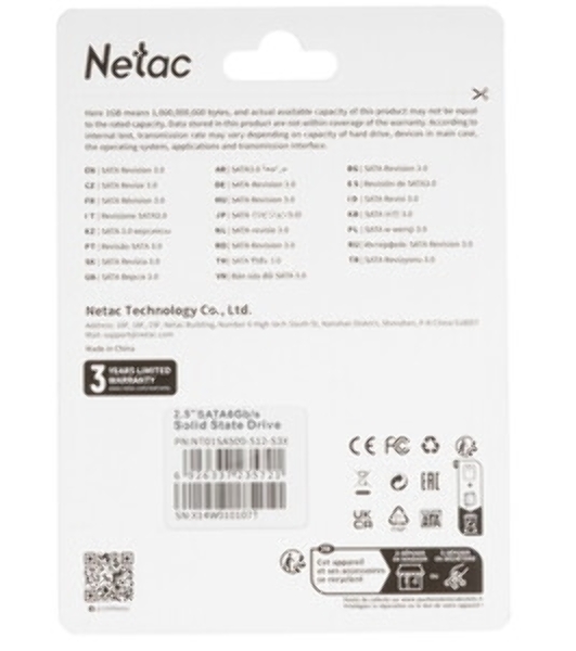Накопитель SSD Netac SA500, 512Gb, SATA III, 2.5', R/W 520/450