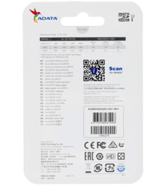 Флеш карта microSD 32Gb ADATA microSDHC Class 10 UHS-I A1 100/20 MB/s (SD адаптер)