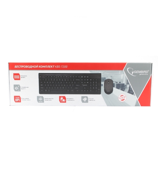 Комплект клавиатура+мышь беспроводные Gembird KBS-7200, черный, 2.4ГГц/10м, 1600 DPI, мини-приемник- USB