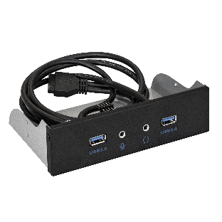Планка USB на переднюю панель ExeGate EX289291RUS U5H-627, 5,25', 2*USB3.0+2*HD Audio, черная, металл, подсоед. к MB