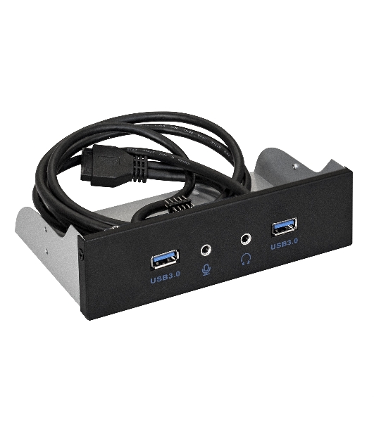 Планка USB на переднюю панель ExeGate EX289291RUS U5H-627, 5,25', 2*USB3.0+2*HD Audio, черная, металл, подсоед. к MB