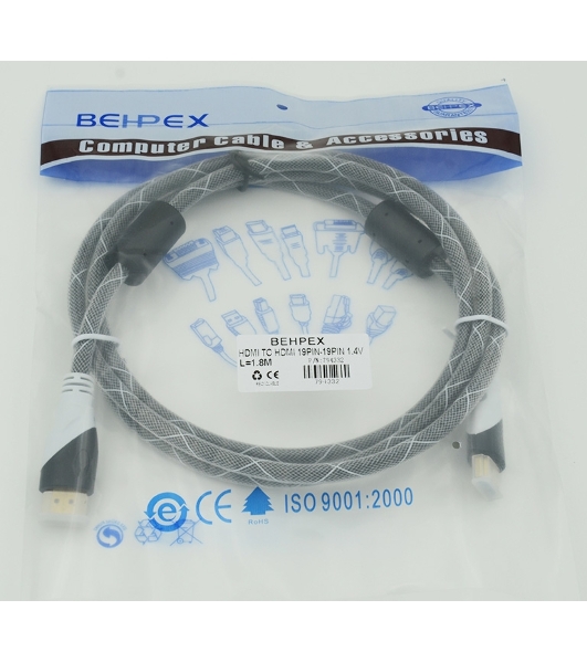 Кабель HDMI Ver.1.4 черный jack HDMI(19pin)/HDMI(19pin) 1.8м феррит.кольца позолоченные контакты
