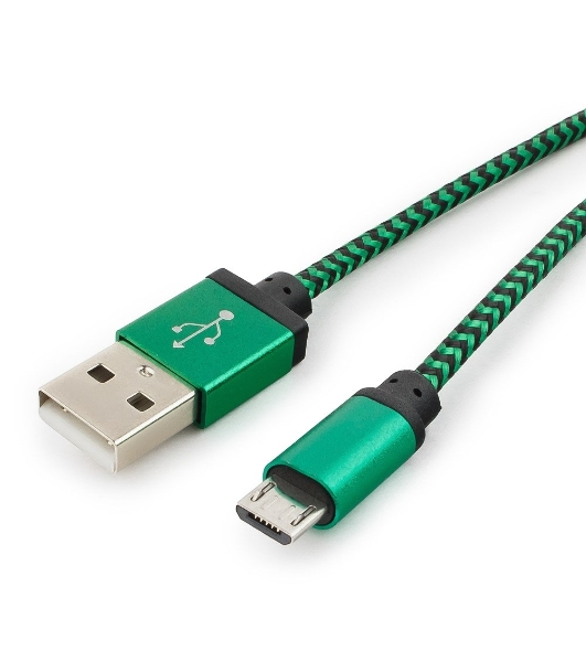 Кабель Gembird USB 2.0 Cablexpert AM/microBM 5P, 1м, нейлоновая оплетка, алюминиевые разъемы, зеленый, пакет