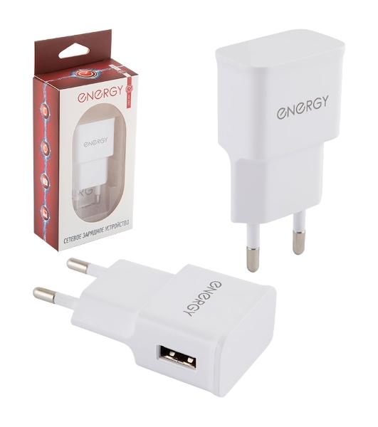 Сетевое зарядное устройство Energy ET-09, 1.0А, белый