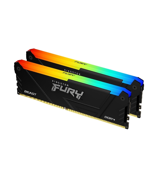Оперативная память Kingston Fury Beast, DDR4, 32GB (2x16GB), 3200MHz, CL16, DIMM, с радиатором, RGB, черный
