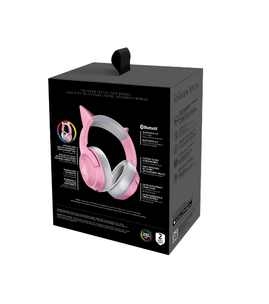 Беспроводные наушники Razer Kraken Kitty V2 BT Quartz Edition розовый, охватывающие, Bluetooth, RGB-подсветка (ушки), до 40 ч