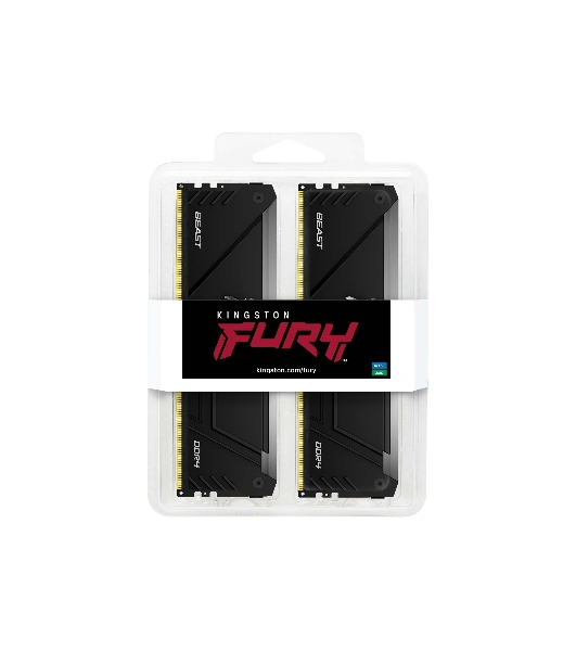 Оперативная память Kingston Fury Beast, DDR4, 32GB (2x16GB), 3200MHz, CL16, DIMM, с радиатором, RGB, черный