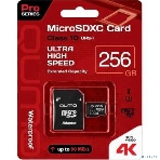 Флеш карта QUMO MicroSDXC 256 Gb 90/70 МБ/с UHS-I U3, Pro seria 3.0, адаптер в комплекте SD, красная картонная упаковка (QM256GMICSDXC10U3), фото 1