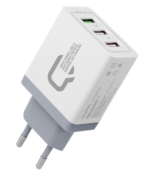 Сетевое зарядное устройство Qumo Quick Charge 3.0 3 USB (Charger 019), Quick charge 3.0, 3 USB, QC 3.0 + 2,1A, белый